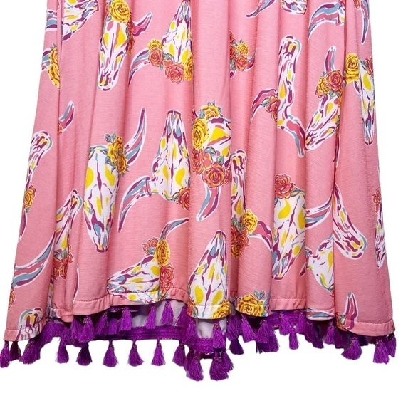 Simply SOUTHERN Floral Tassel Dress Size Small in Boho Bull Cow Pink Print - Picture 8 of 14